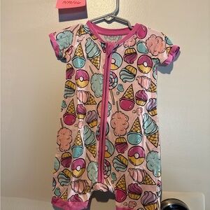 Little Sleepies Girls Pink Ice Cream Print Short Sleeve Zip Romper Pajamas